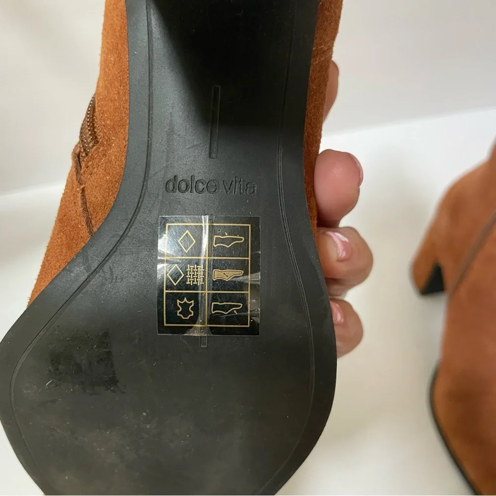 Dolce Vita Brown Cushioned Fiola Square Toe Block Heel Leather Booties Size 7.5
